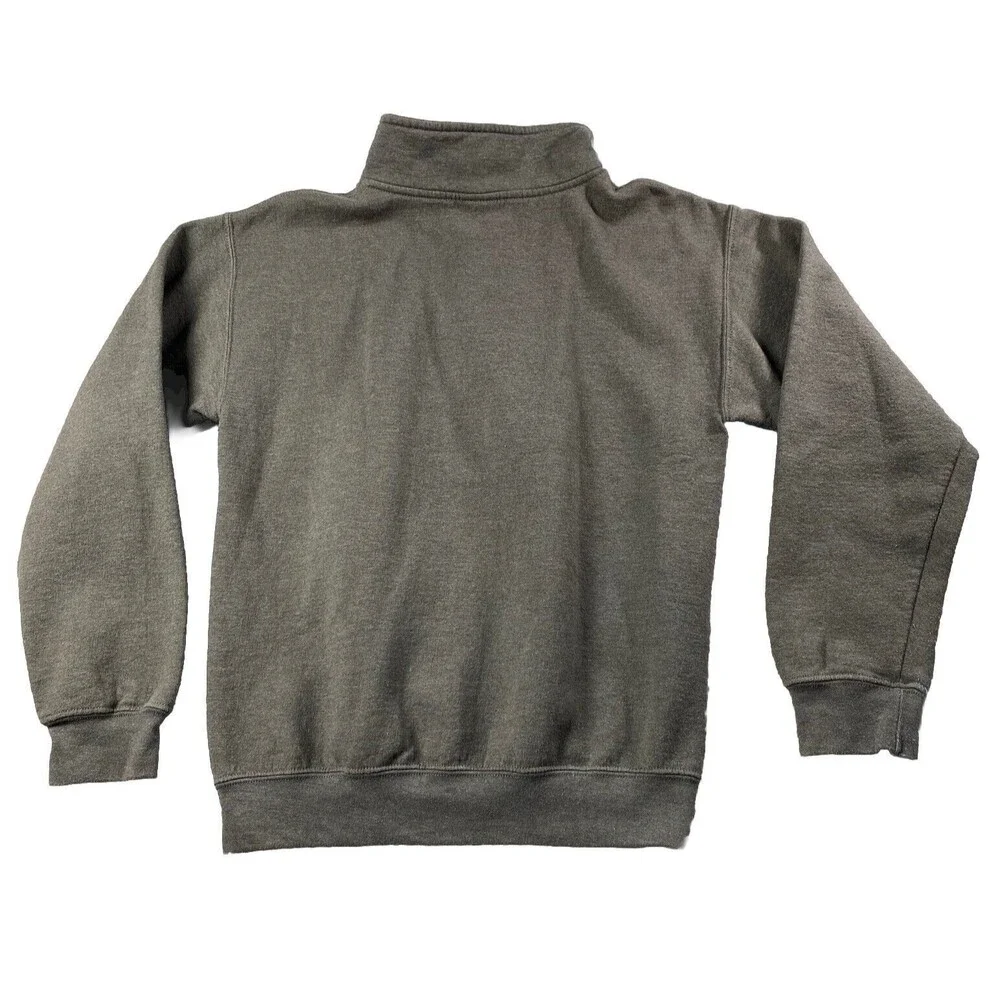 Gildan Mens Sweatshirt 1/4 Zip Size S Gray With Embroidery Logo - Picture 2 of 4